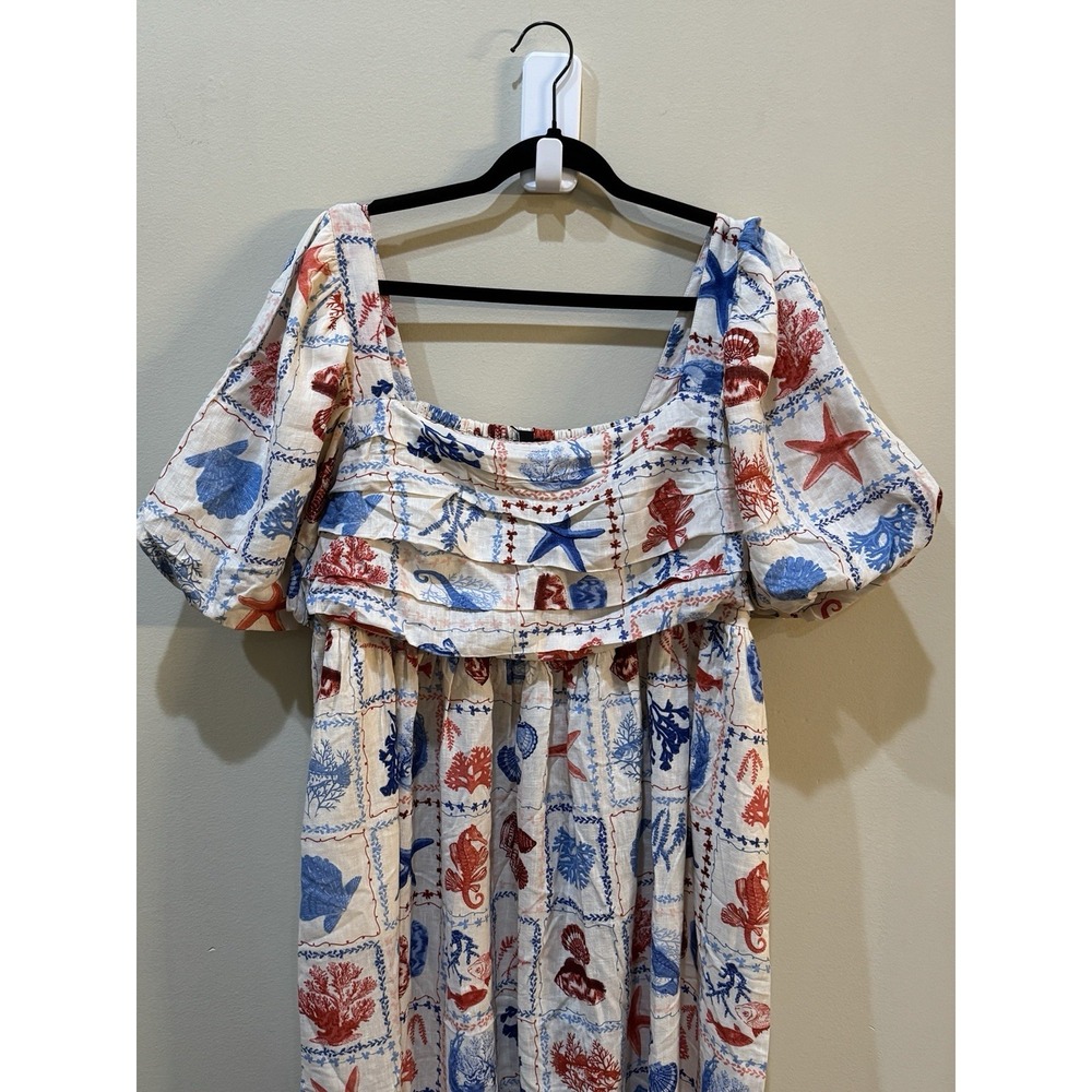 Nobody's Child Nova Print Puff Sleeve Maxi Dress Nautical Linen Beach Shells‎ - Picture 6 of 16